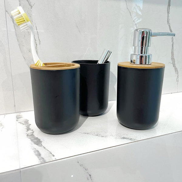 6pc Grey Black White Bathroom Accessories- Bathroom Bin And Toilet Brush Set- Durable Toothbrush Holder Cup- Soap Dispenser With Pump- Soap Dish Holder