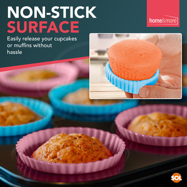 24–48 Pack Silicone Cupcake Cases Reusable | Non Stick Muffin Baking Cups & Cake Moulds | Dishwasher Safe Heat Resistant Cupcake Moulds for Oven & Air Fryer | Colourful Flexible Silicone Baking Cases for Muffins, Cupcakes & Desserts