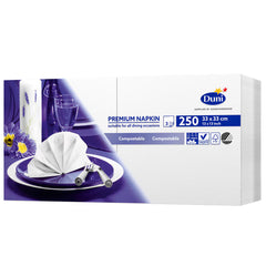 Duni Premium 33Cm 3-Ply White Paper Napkins, 250 Pack