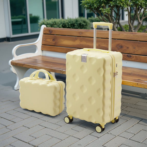2pcs Luggage Set Cabin Suitcase, Lightweight Luggage Hard Shell Travel Trolley Case, Travel Suitcase Sets with Cup Holder and Hook, Carry on Hand Cabin Luggage with Beauty Case