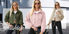 Womens Cropped Jacket Zip Up Lightweight Oversized Utility Anorak Coat with Pockets