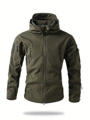 Men'S Winter Soft Shell Jacket with a Hood, Featuring Pockets And a Solid Color, Suitable for Outdoor Wear