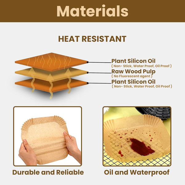 Air Fryer Paper Liners Square Disposable Airfryer Parchment Paper,Heat Resistant,Greaseproof,Airfryer Accessories Suitable for Microwave Oven, Steamer, Cooking Utensils