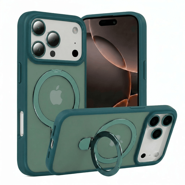 TECH SENSE Magnetic Case for iPhone with Stand, Compatible with MagSafe, Foldable Stand, Full Camera Lens Protection, Scratch-Resistant Translucent Matte Shockproof Phone Cover