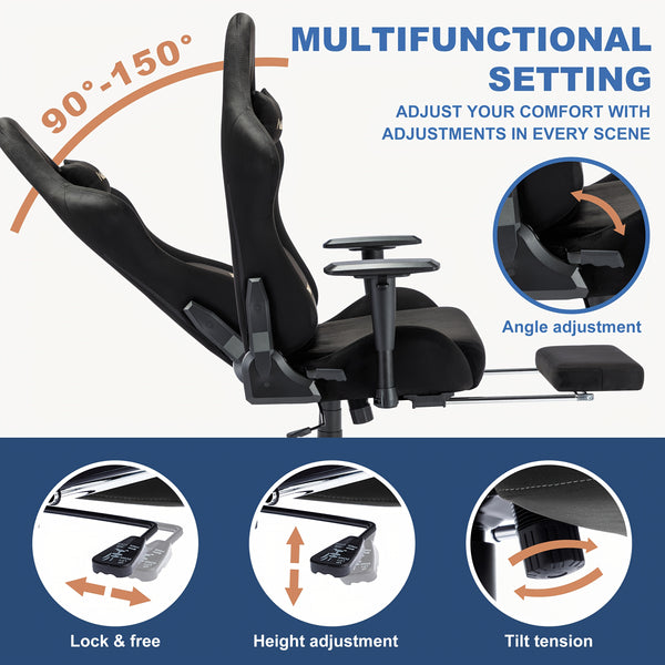ANDYOU Gaming Chair, Comfortable Office Chair, Premium Fabric Soft As Faux Fur. Ergonomic PC Chair, Adjustable Swivel Work Chairs with Footrest