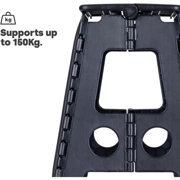 Strong Plastic 18 Inch Black Folding Step Stool - Premium Compact and Lightweight Anti Slip Foldable Stool with Handles for Kids and Adults