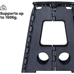 Strong Plastic 18 Inch Black Folding Step Stool - Premium Compact and Lightweight Anti Slip Foldable Stool with Handles for Kids and Adults