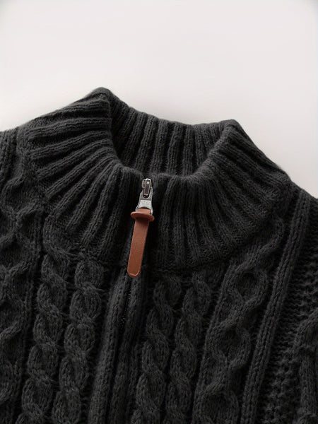 2025 Winter American Stand-Up Collar Half-Zip Knit Aran Sweater Mr. Pony Knitwear Pullover Card