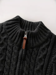 2025 Winter American Stand-Up Collar Half-Zip Knit Aran Sweater Mr. Pony Knitwear Pullover Card