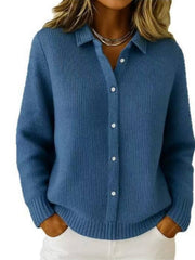 Trendy Women's Solid Color Waffle Lapel Cardigan, Fashion Soft Long Sleeve Sweater Top for Women with Pockets, Casual Knitwear Outwear for Fall & Winter Office Commute & Casual Occasions, Versatile Warm Women's Daily Knitwear