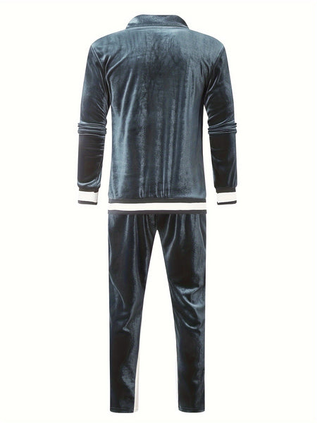 Men'S Velour Tracksuit Sweatsuit Set Jogging Suits Full Zip Casual Jackets Pants 2pcs Outfit Athletic Workout