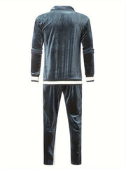 Men'S Velour Tracksuit Sweatsuit Set Jogging Suits Full Zip Casual Jackets Pants 2pcs Outfit Athletic Workout