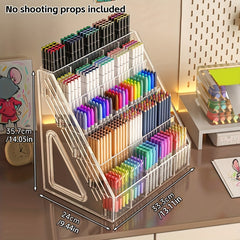 1pc LDQ Large Capacity Acrylic Pen Holder Organizer with Multi-Compartment Storage - Heavy-Duty Plastic Desk Organizer with Compartments for Pencils, Markers, Brushes, School Supplies, Office & Home - Space-Saving Modern Pen