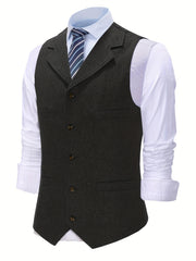 Men'S Vest Retro Fashion Groom Wedding Party Vest Men'S Herringbone Casual Business Waistcoat