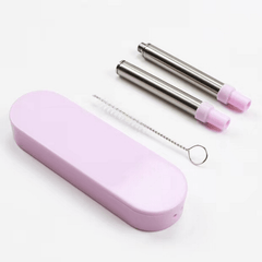 Reusable Straw Foldable Collapsible Retractable Metal Straws Carry Case Brush
