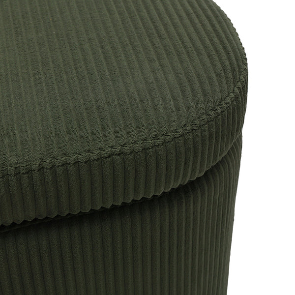 1pc Plush Teddy Round Upholstered Storage Ottoman Stool - 60x40x45cm Lidded Footrest with Hidden Storage Space | Multi-Functional Shoe Changing Bench for Living Room, Bedroom & Entryway | 3cm Black Plastic Legs (Green/White)
