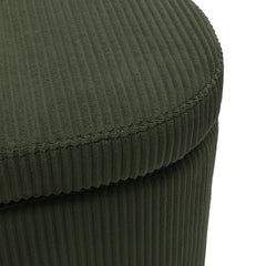1pc Plush Teddy Round Upholstered Storage Ottoman Stool - 60x40x45cm Lidded Footrest with Hidden Storage Space | Multi-Functional Shoe Changing Bench for Living Room, Bedroom & Entryway | 3cm Black Plastic Legs (Green/White)