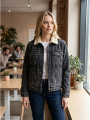 Women'S Sherpa Lined Denim Trucker Jacket – Warm Button-Up Jean Coat, Long Sleeve Casual Winter Outerwear