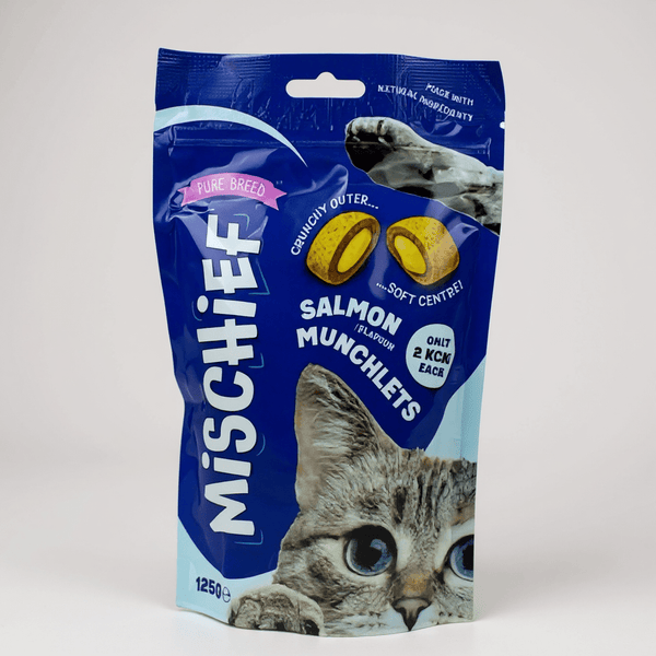 3 value pack Mischief Pillow Cat Treats - 125g | Crunchy & Creamy Snacks for Cats | Available in Salmon, Chicken & Cheese Flavors