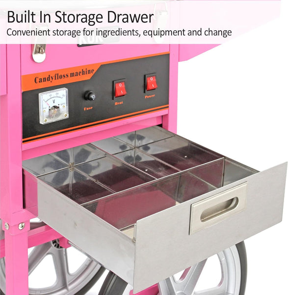 Candy Floss Machine Commercial & Cart / 500 Candy Floss Sticks/Retro Pink / 900W / Kukoo Cotton Candy