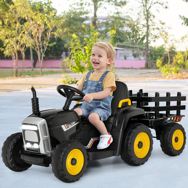 12V Kids Ride on Tractor with Trailer Music and LED Lights