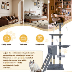 Cat Tree Scratching Post, Stable Structure KittenActivity Centre Pet Toy Scratcher, Tall Cat Furniture Climbing Tower for Indoor Cats, Grey