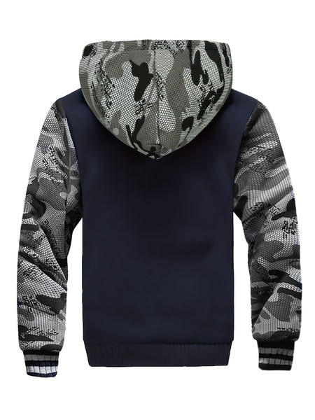 Men'S Cozy Fleece Hoodie, Stylish Color-Blocked Jacket for Autumn And Winter