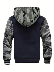 Men'S Cozy Fleece Hoodie, Stylish Color-Blocked Jacket for Autumn And Winter