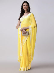 Estationeryhouse Women's Georgette Embroidery Border Work Designer Saree with Blouse Piece
