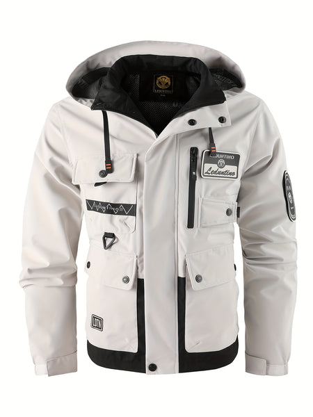 Men's Fashion New Jacket Men's Spring Autumn Thin Casual Multi-Pocket Outdoor High Quality Jacket Coat Men Detachable Hood Outdoor Trendy Design Waist Double Pocket Jacket