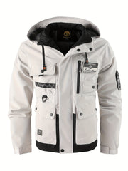 Men's Fashion New Jacket Men's Spring Autumn Thin Casual Multi-Pocket Outdoor High Quality Jacket Coat Men Detachable Hood Outdoor Trendy Design Waist Double Pocket Jacket
