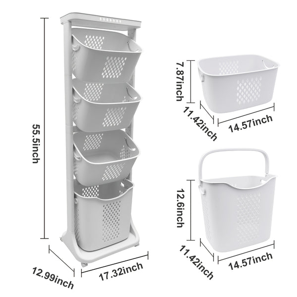 2-Tier/4-Tier Rolling Laundry Cart with Removable Baskets - Heavy-Duty Plastic Frame & Wheeled Hamper Organizer, Modern Bathroom Storage Cart Suitable for,, Dorm, Hotel - Space-Saving Clothes Sorting System, Laundry Baskets