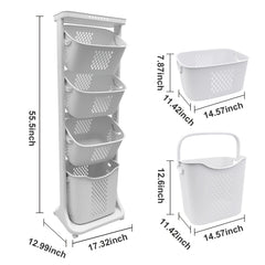 2-Tier/4-Tier Rolling Laundry Cart with Removable Baskets - Heavy-Duty Plastic Frame & Wheeled Hamper Organizer, Modern Bathroom Storage Cart Suitable for,, Dorm, Hotel - Space-Saving Clothes Sorting System, Laundry Baskets
