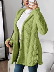 Autumn-Winter Warm Fashion Jacquard Plush Hooded Cardigan Coat