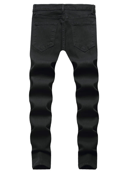 Men's Ripped Jeans with Doll Figure Pattern, Youth Zhang Zai Embroidery, Trendy Skinny Tapered Fit Denim Pants