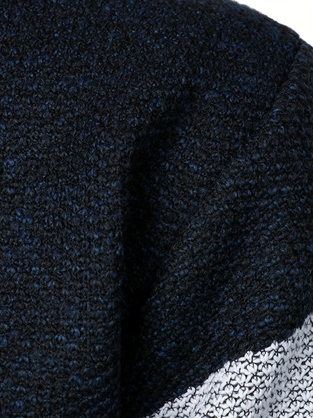 Men'S Thickened Knitted Pullover Sweater with a Color Block Design And Stand Collar, Made from Plus Velvet