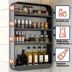1pc Wall-Mounted Kitchen Storage Shelf – Multi-Purpose Storage Rack for Kitchen Spices, Bathroom Toiletries, Bedroom Decor – No-Tool Installation (Black/White)