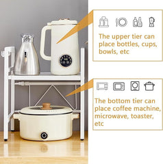 QuickTurn Expandable Microwave Oven Rack Kitchen Countertop Over Microwave Stand Shelf Unit White 2 Tier Space Saving Standing Baker'S Racks for Air Fryer