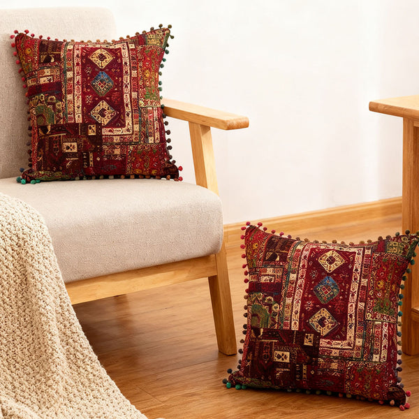 18x18 Inch Reversible Turkish Pattern Pillows (Set of 2 with Inserts) - Romantic Turkey Boho Floral Double Sided Design, Premium Polyester Cover & Fill, Decorative Accent Pillows for Sofa, Chair, Bedroom