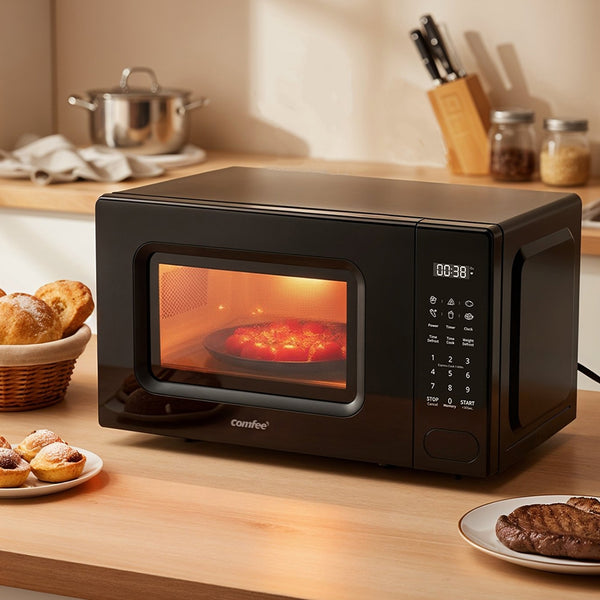 Midea COMFEE' 700W 20 Litre Digital Microwave Oven: Functional & Stylish for Any Kitchen, with 6 One-Touch Cooking Presets, Express Cook, 11 Power Levels, Defrost, Memory Function - Black