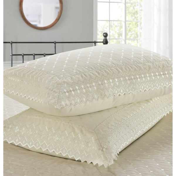 Serenity Stitch Broderie Anglaise Lace Trim | 2 Options Available: 50 X 30Cm Boudoir Cushion & Pair of Pillowcases | Available in 2 Colours | UK Based Brand | Fast Dispatch from UK Fulfillment Centre