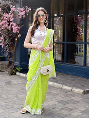 Estationeryhouse Women's Georgette Embroidery Border Work Designer Saree with Blouse Piece