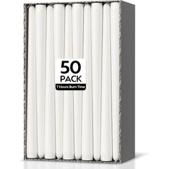 50-Pack Long Taper Candles - Unscented Ivory Tapers for Wedding, Church, Banquet - Real Wax Burning Candles Suitable for Chandeliers, Dinner Candles, Romantic Decor ( Use)