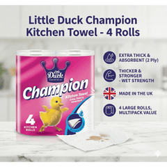Little Duck Champion 2-Ply Kitchen Towel – 24 Rolls Bulk Pack – Absorbent, Food Contact Safe & Wet Strength Technology