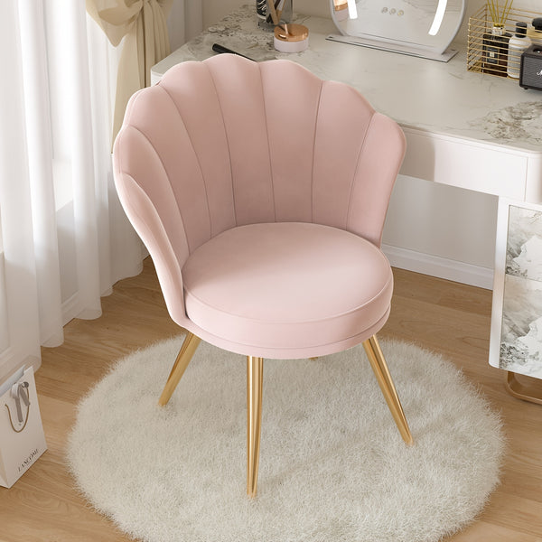 Modern Velvet Accent Chair With Back, Upholstered Vanity Chair For Makeup Room, Makeup Side Chair Desk Chair With Golden Metal Legs For Bedroom Living Room