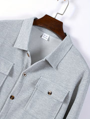 Men's Two-Piece Set, Autumn-Winter Casual Fashion Beach Dual Pocket Turn Collar Long Sleeve Shirt + Trousers Outfit for Fall/Winter Hawaiian Vacation