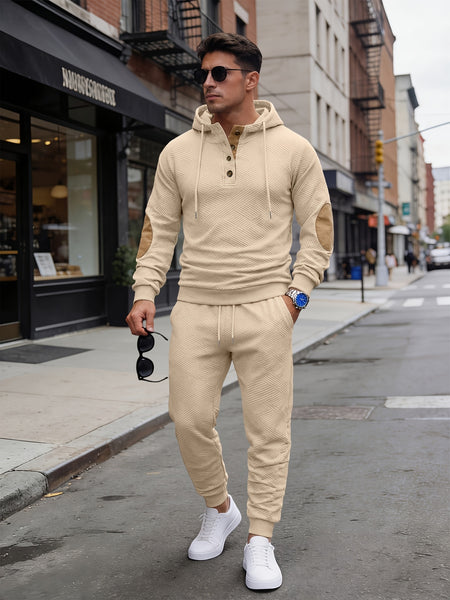 Men's Casual Fashion Set: Knitted Jacquard Hoodie and Sweatpants 2pcs Set