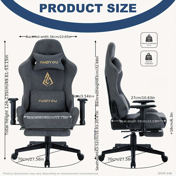 ANDYOU Gaming Chair, Comfortable Office Chair, Premium Fabric Soft As Faux Fur. Ergonomic PC Chair, Adjustable Swivel Work Chairs with Footrest