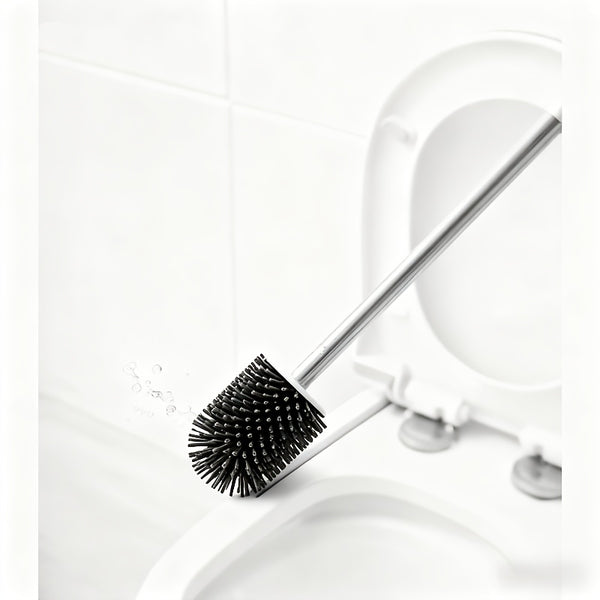 A Set Of Bathroom Toilet Brush And Plastic Stand with A Long Plastic Handle And Soft Flexible Bristles The Toilet Brush Stand And Base Are Drip Proof And Leak Proof(white)
