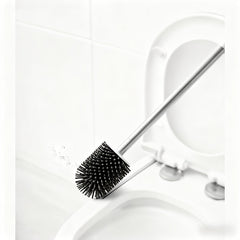 A Set Of Bathroom Toilet Brush And Plastic Stand with A Long Plastic Handle And Soft Flexible Bristles The Toilet Brush Stand And Base Are Drip Proof And Leak Proof(white)